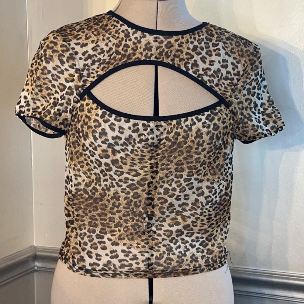 Urban Outfitters Sheer Cheetah Print Crop Top with Cut Out Detail